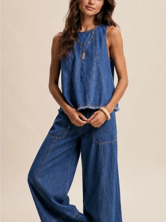 Listicle Pants - Listicle Blue Denim Two-Piece Pantsuit